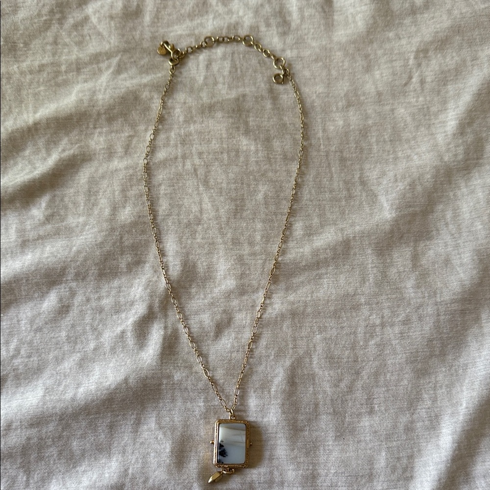 CAbi Gold Necklace with White Pendant